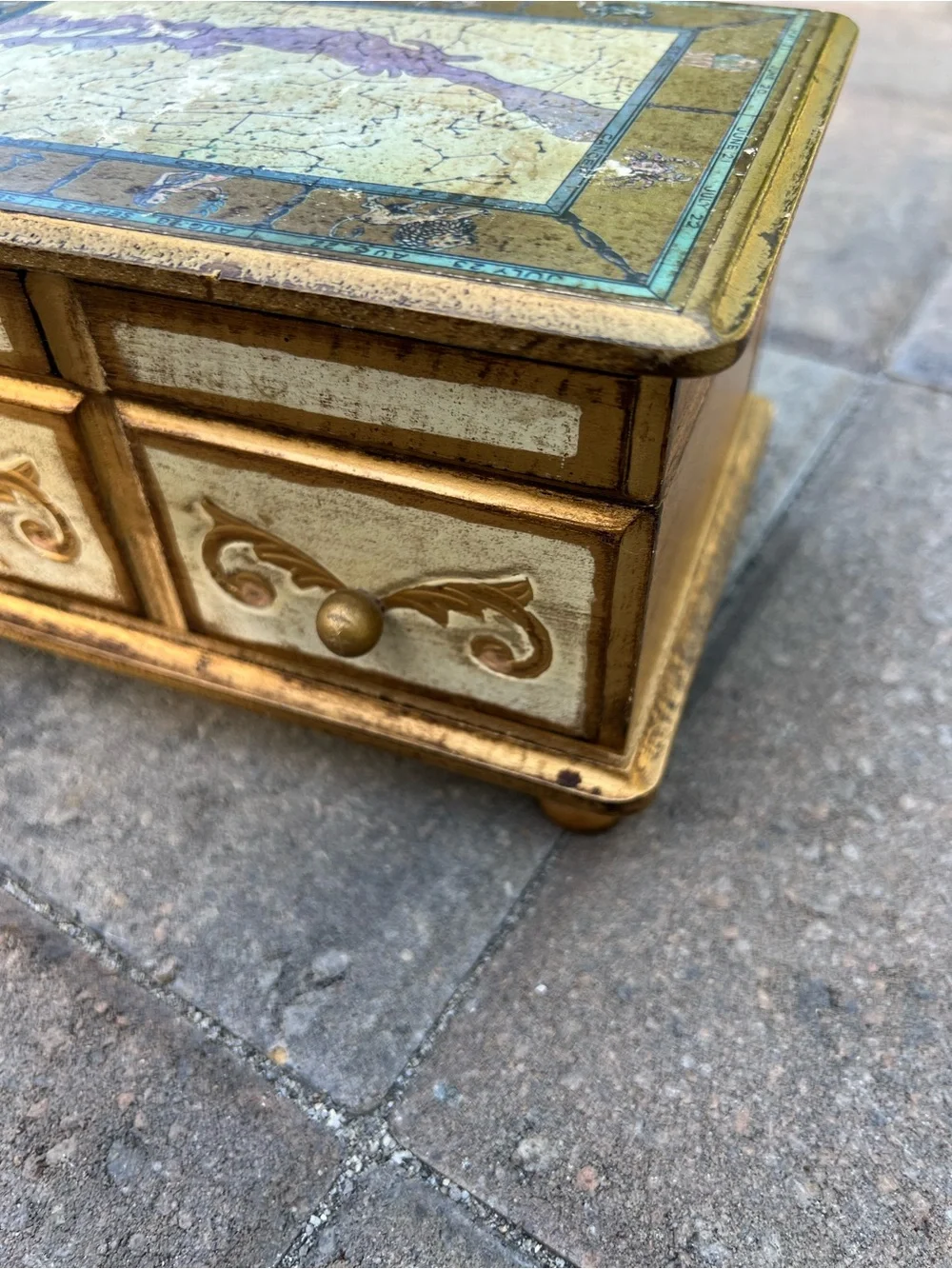 Vintage Italian Florentine Gold Jewelry Box with Zodiac Constellation Lid